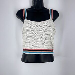 Blue Rain Womens Crochet Knit Tank Top Striped Square Neck Sleeveless Size M